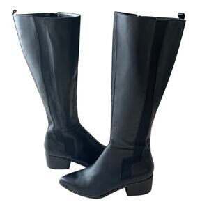 Bleecker & Bond Gabbi Tall Riding Boots Sz 7M Black Gold Studs Equestrian Rodeo